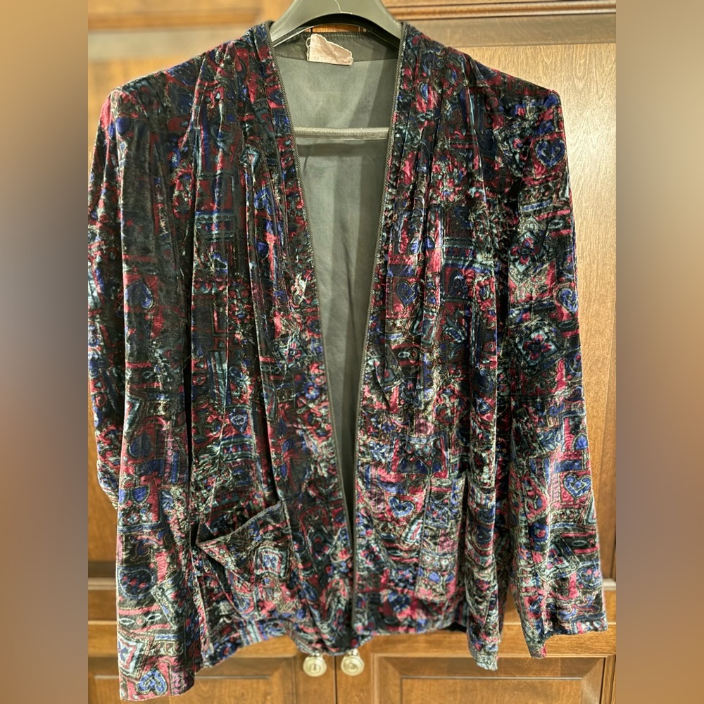 TanJay Vintage Velour blazer / Jacket Geometric Jewel Toned Size large